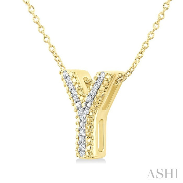 1/20 Ctw Bubble Accent Initial 'Y' Round Cut Diamond Fashion Pendant With Chain in Yellow Gold Vermeil
