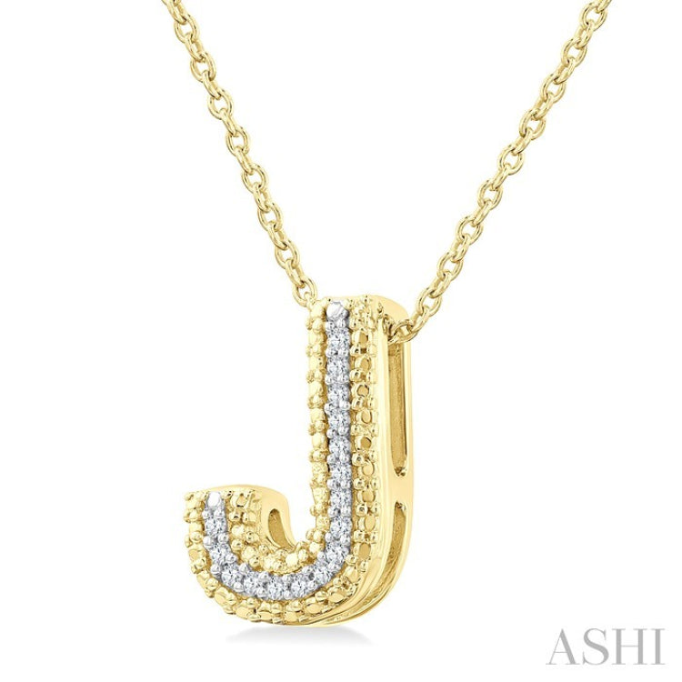 1/20 Ctw Bubble Accent Initial 'J' Round Cut Diamond Fashion Pendant With Chain in Yellow Gold Vermeil