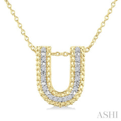 1/20 Ctw Bubble Accent Initial 'U' Round Cut Diamond Fashion Pendant With Chain in Yellow Gold Vermeil