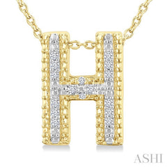 1/20 Ctw Bubble Accent Initial 'H' Round Cut Diamond Fashion Pendant With Chain in Yellow Gold Vermeil