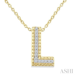1/20 Ctw Bubble Accent Initial 'L' Round Cut Diamond Fashion Pendant With Chain in Yellow Gold Vermeil