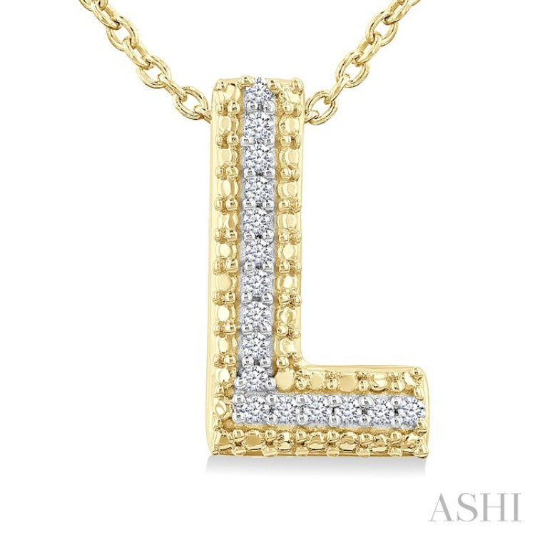 1/20 Ctw Bubble Accent Initial 'L' Round Cut Diamond Fashion Pendant With Chain in Yellow Gold Vermeil