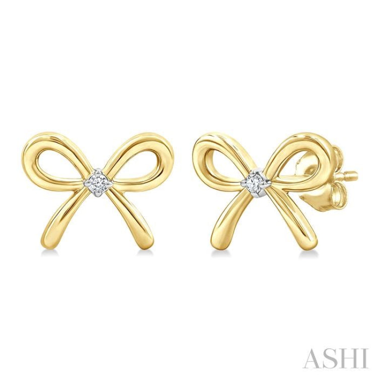 1/50 Ctw Bow Round Cut Diamond Fashion Earrings in Yellow Gold Vermeil