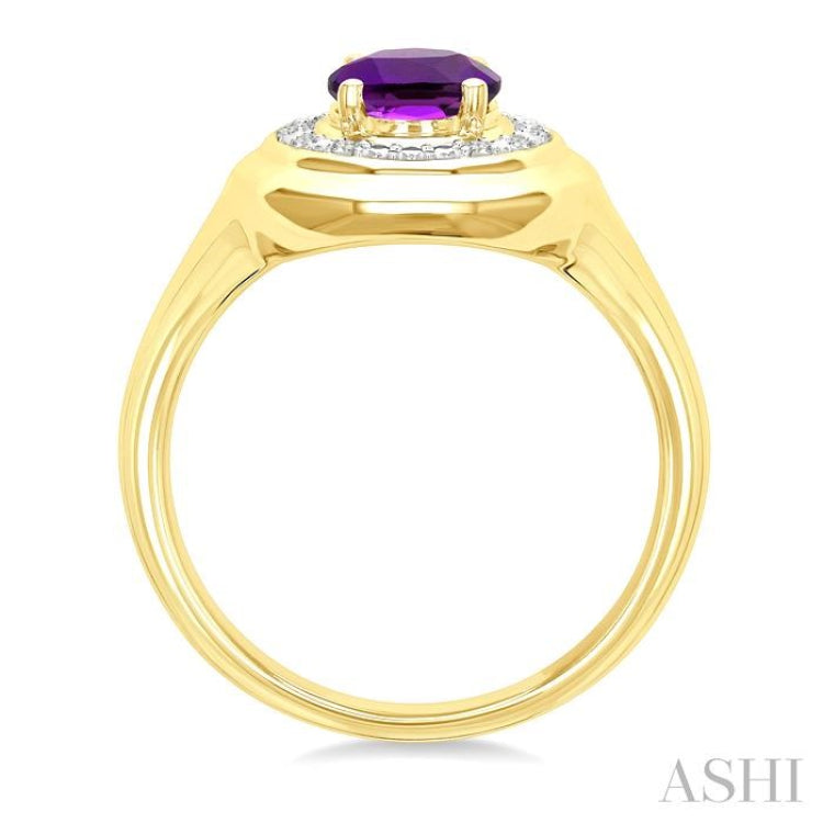 8X6 MM Oval Shape Amethyst and 1/20 Ctw Round Cut Diamond Semi-Precious Ring in Yellow Gold Vermeil