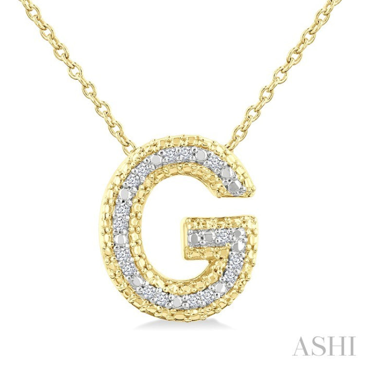 1/20 Ctw Bubble Accent Initial 'G' Round Cut Diamond Fashion Pendant With Chain in Yellow Gold Vermeil