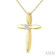 1/50 Ctw Single Cut Diamond Fashion Cross Pendant With Chain in Yellow Gold Vermeil
