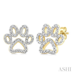 1/20 Ctw Dog Paw Round Cut Diamond Fashion Stud Earring in Yellow Gold Vermeil