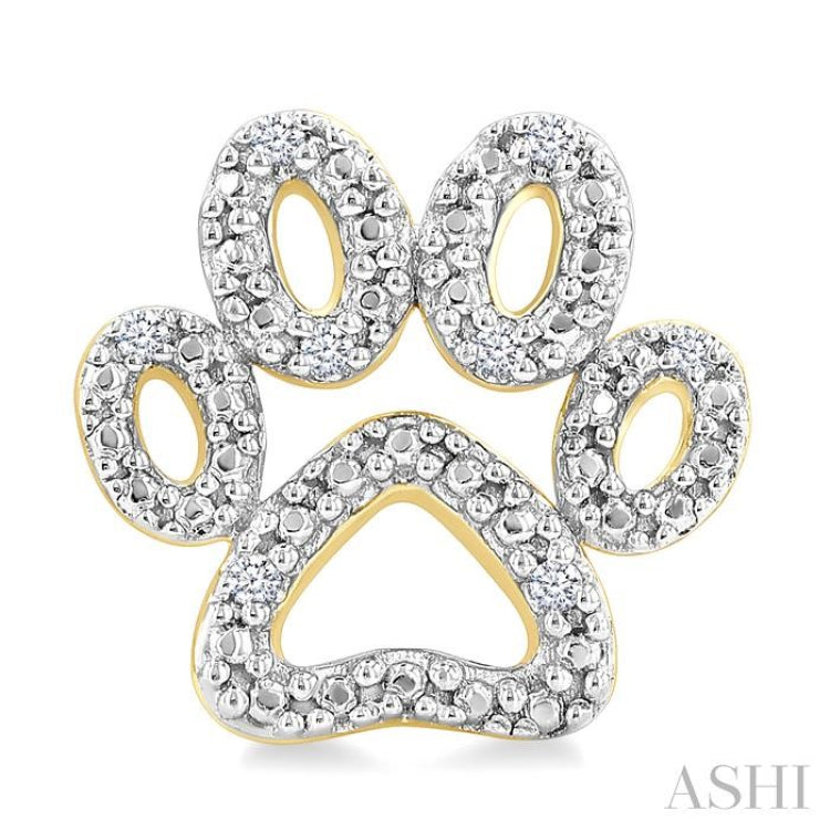 1/20 Ctw Dog Paw Round Cut Diamond Fashion Stud Earring in Yellow Gold Vermeil