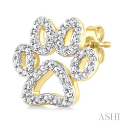 1/20 Ctw Dog Paw Round Cut Diamond Fashion Stud Earring in Yellow Gold Vermeil
