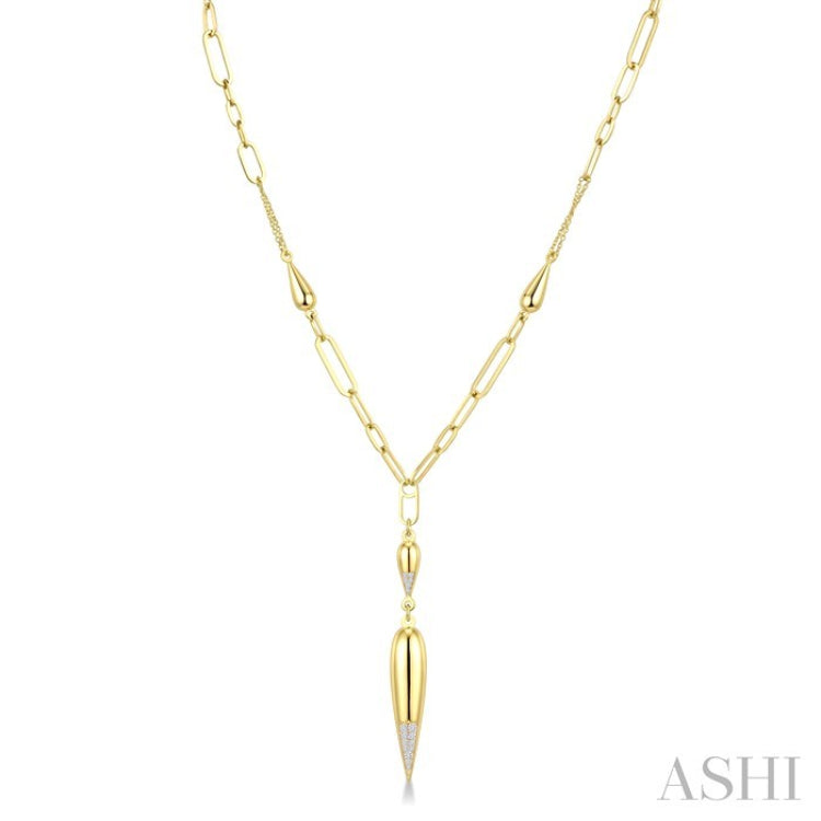1/10 Ctw Paperclip Round Cut Diamond Teardrop Fashion Necklace in 14K Yellow Gold