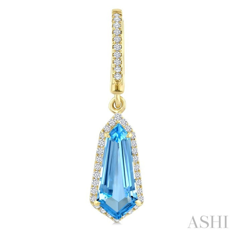12X5 MM Evoque Gemstones Shield Shape Blue Topaz and 1/3 Ctw Round Cut Diamond Semi-Precious Earrings in 10K Yellow Gold