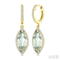 16X7 MM Evoque Gemstones Marquise Shape Green Amethyst and 3/8 Ctw Round Cut Diamond Semi-Precious Earrings in 14K Yellow Gold