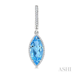 16X7 MM Evoque Gemstones Marquise Shape Blue Topaz and 3/8 Ctw Round Cut Diamond Semi-Precious Earrings in 14K White Gold