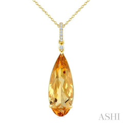 22X8 MM Evoque Gemstone Pear Shape Citrine and 1/20 Ctw Round Cut Diamond Semi-Precious Pendant With Chain in 14K Yellow Gold
