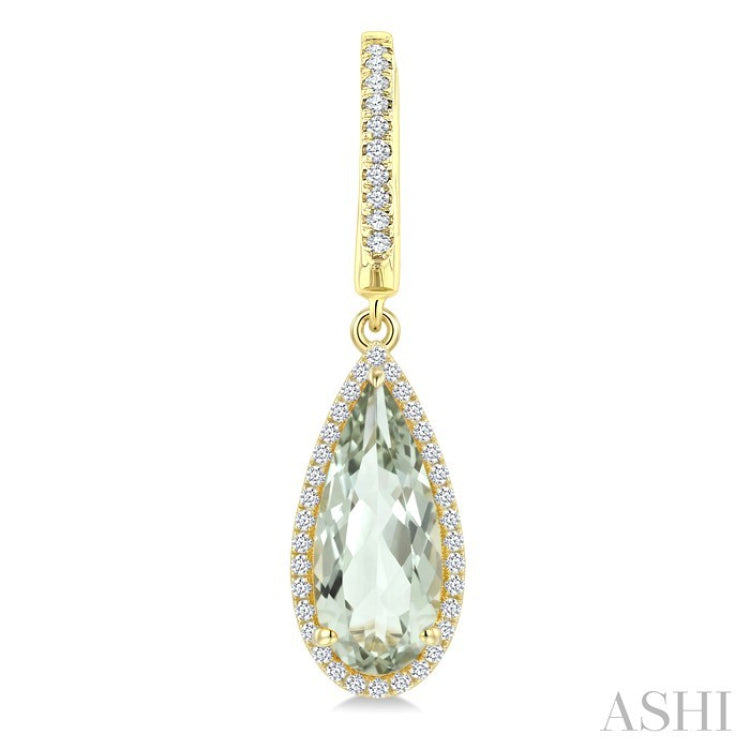 14X6 MM Evoque Gemstones Pear Shape Green Amethyst and 1/3 Ctw Round Cut Diamond Semi-Precious Earrings in 14K Yellow Gold