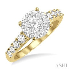 1 1/10 Ctw Round Cut Lovebright Diamond Ring in 14K Yellow and White Gold