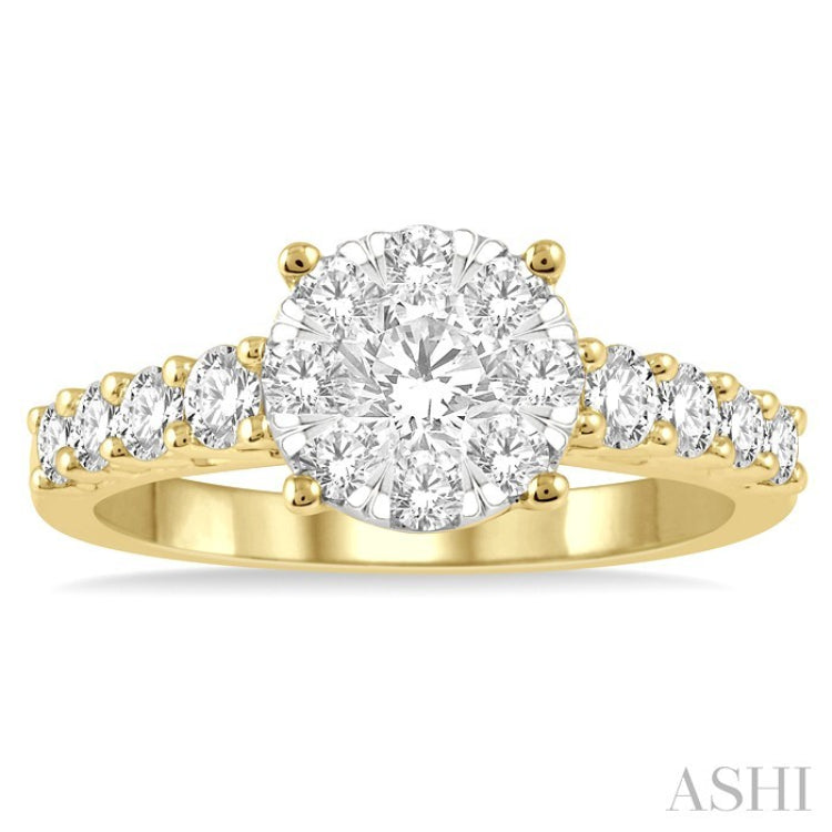 1 1/10 Ctw Round Cut Lovebright Diamond Ring in 14K Yellow and White Gold