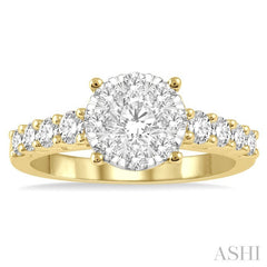 1 1/10 Ctw Round Cut Lovebright Diamond Ring in 14K Yellow and White Gold