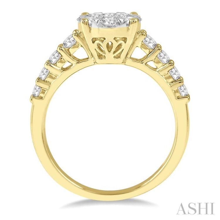 1 1/10 Ctw Round Cut Lovebright Diamond Ring in 14K Yellow and White Gold