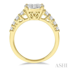1 1/10 Ctw Round Cut Lovebright Diamond Ring in 14K Yellow and White Gold