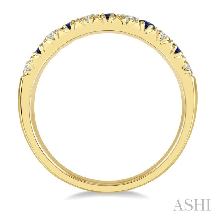 2.3 MM Round Shape Sapphire and 1/4 Ctw Round Cut Diamond Precious Wedding Band in 14K Yellow Gold