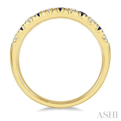 2.3 MM Round Shape Sapphire and 1/4 Ctw Round Cut Diamond Precious Wedding Band in 14K Yellow Gold