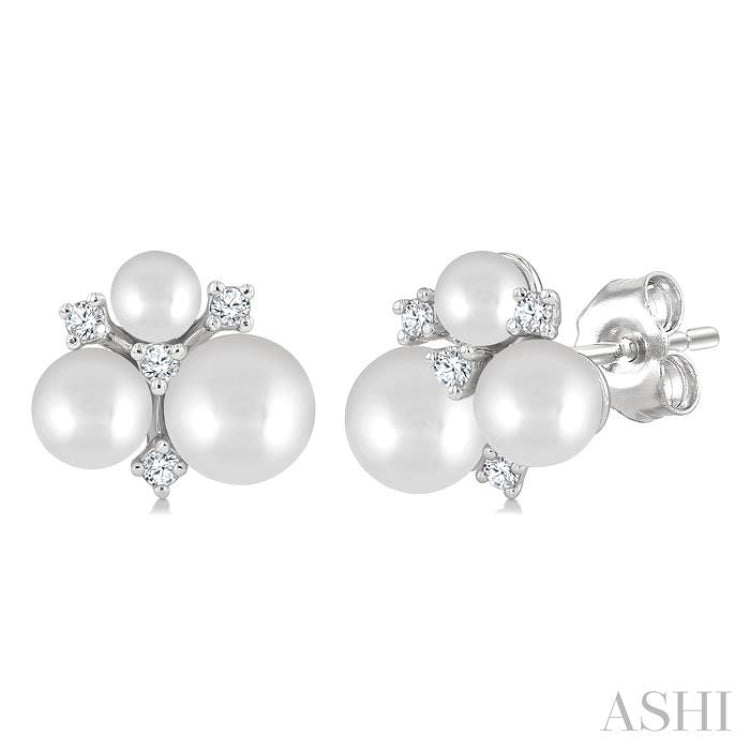 3MM, 4MM & 5MM Cultured Pearl and 1/10 Ctw Round Cut Diamond Fashion Earrings in 10K White Gold