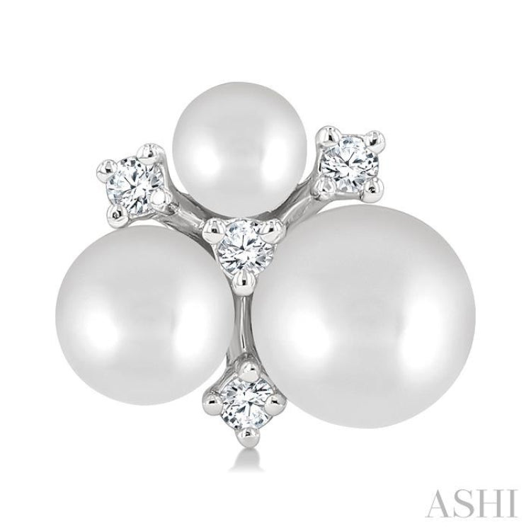 3MM, 4MM & 5MM Cultured Pearl and 1/10 Ctw Round Cut Diamond Fashion Earrings in 10K White Gold