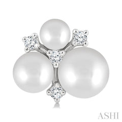3MM, 4MM & 5MM Cultured Pearl and 1/10 Ctw Round Cut Diamond Fashion Earrings in 10K White Gold