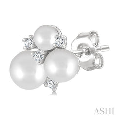 3MM, 4MM & 5MM Cultured Pearl and 1/10 Ctw Round Cut Diamond Fashion Earrings in 10K White Gold