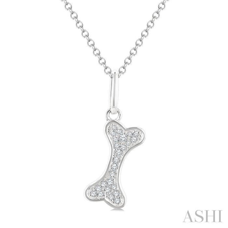 1/10 Ctw Dog Bone Petite Round Cut Diamond Fashion Pendant With Chain in 10K White Gold