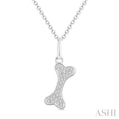 1/10 Ctw Dog Bone Petite Round Cut Diamond Fashion Pendant With Chain in 10K White Gold