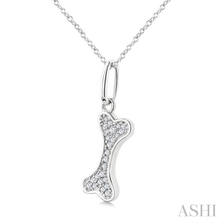 1/10 Ctw Dog Bone Petite Round Cut Diamond Fashion Pendant With Chain in 10K White Gold