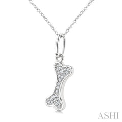1/10 Ctw Dog Bone Petite Round Cut Diamond Fashion Pendant With Chain in 10K White Gold