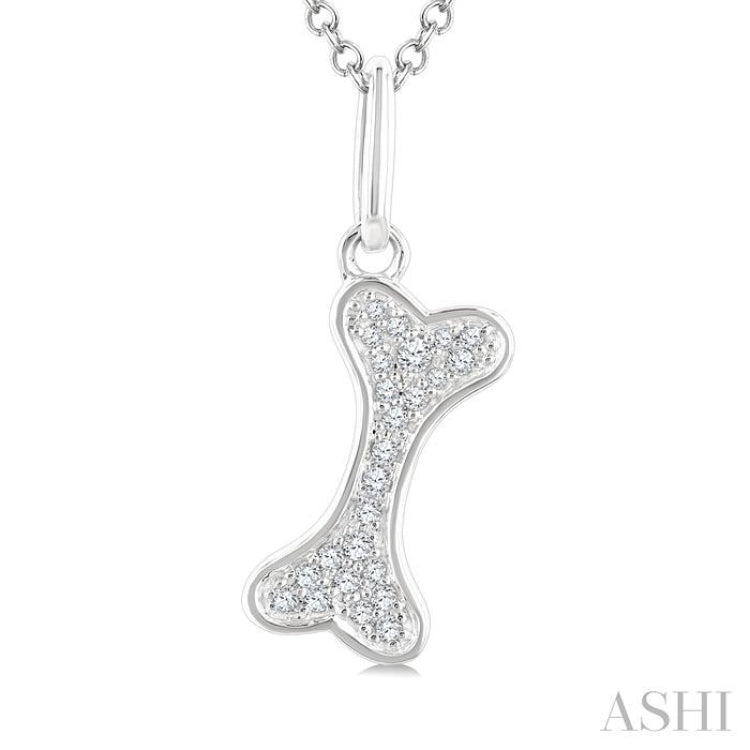 1/10 Ctw Dog Bone Petite Round Cut Diamond Fashion Pendant With Chain in 10K White Gold