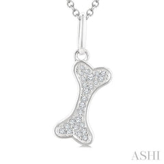 1/10 Ctw Dog Bone Petite Round Cut Diamond Fashion Pendant With Chain in 10K White Gold