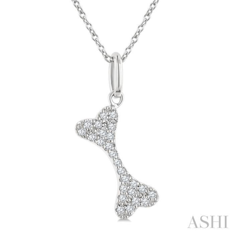 1/10 Ctw Dog Bone Petite Round Cut Diamond Fashion Pendant With Chain in 10K White Gold
