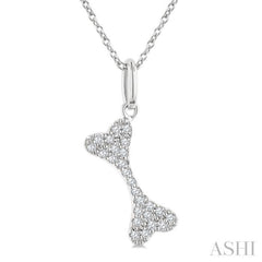 1/10 Ctw Dog Bone Petite Round Cut Diamond Fashion Pendant With Chain in 10K White Gold