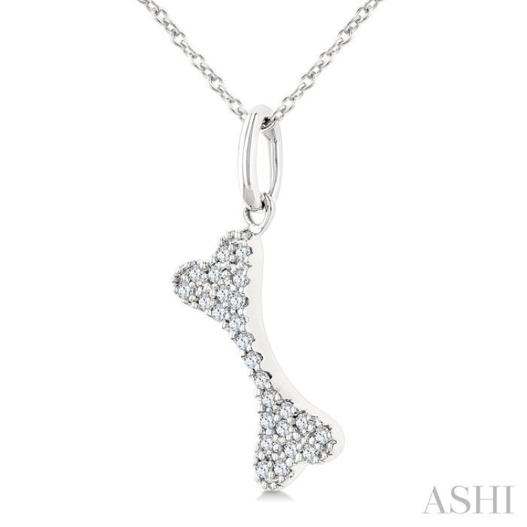 1/10 Ctw Dog Bone Petite Round Cut Diamond Fashion Pendant With Chain in 10K White Gold