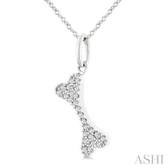 1/10 Ctw Dog Bone Petite Round Cut Diamond Fashion Pendant With Chain in 10K White Gold