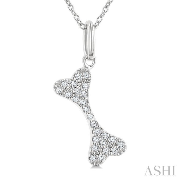 1/10 Ctw Dog Bone Petite Round Cut Diamond Fashion Pendant With Chain in 10K White Gold
