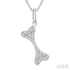 1/10 Ctw Dog Bone Petite Round Cut Diamond Fashion Pendant With Chain in 10K White Gold