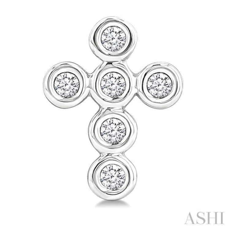 1/10 Ctw Bezel Set Cross Petite Round Cut Diamond Earrings in 10K White Gold