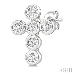 1/10 Ctw Bezel Set Cross Petite Round Cut Diamond Earrings in 10K White Gold