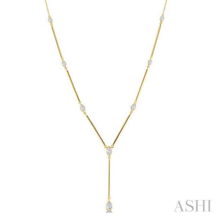 1 1/5 Ctw Bezel Set Marquise and Pear Cut Diamond Bar Necklace in 14K Yellow Gold