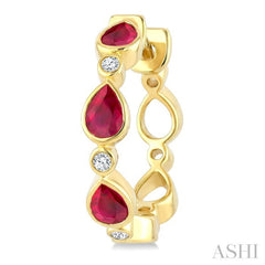 4X3 MM Pear Shape Ruby and 1/20 Ctw Bezel Set Round Cut Diamond Fashion Hoop Earrings in 10K Yellow Gold