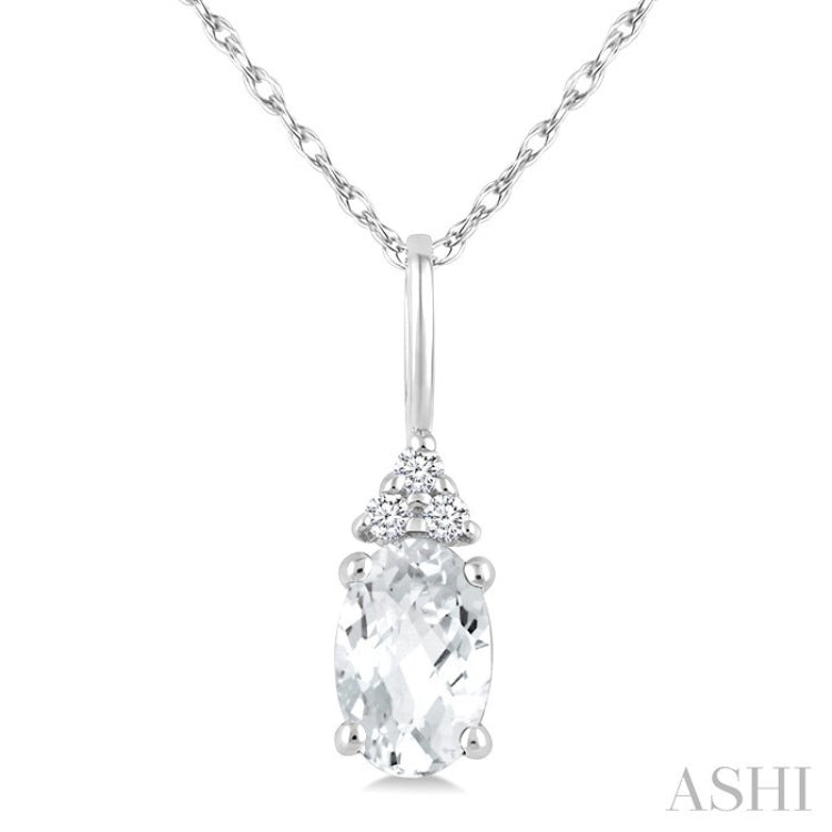 1/50 Ctw Oval Cut 6X4 MM White Topaz and Round Cut Diamond semi-precious Pendant With Chain in 10K White Gold