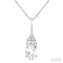 1/50 Ctw Oval Cut 6X4 MM White Topaz and Round Cut Diamond semi-precious Pendant With Chain in 10K White Gold