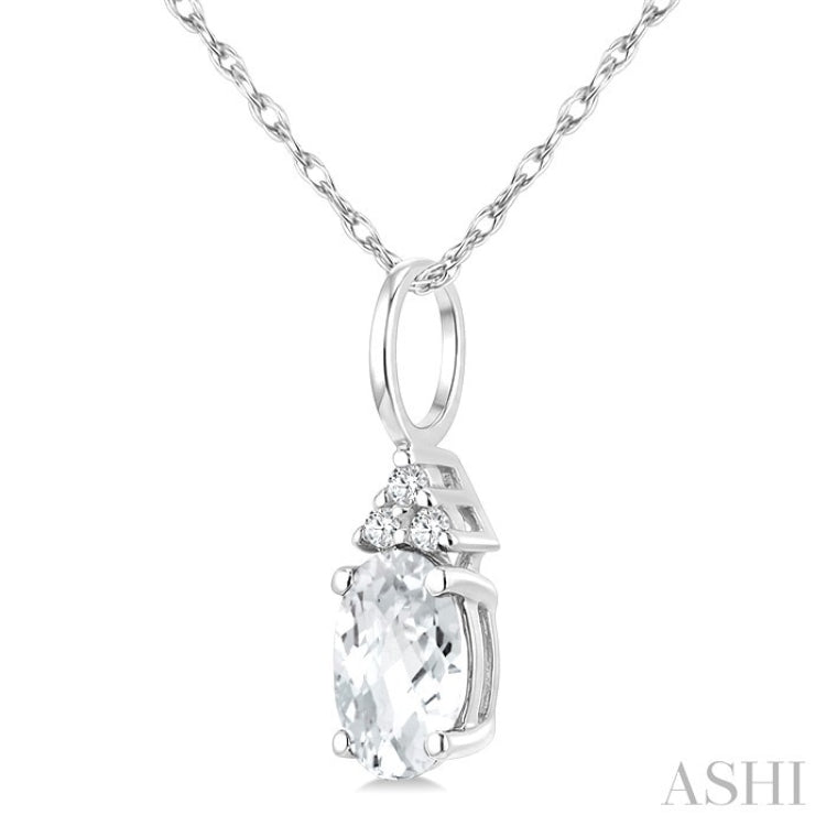 1/50 Ctw Oval Cut 6X4 MM White Topaz and Round Cut Diamond semi-precious Pendant With Chain in 10K White Gold