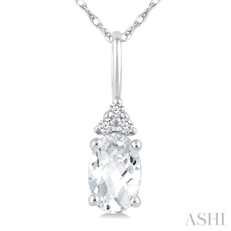 1/50 Ctw Oval Cut 6X4 MM White Topaz and Round Cut Diamond semi-precious Pendant With Chain in 10K White Gold